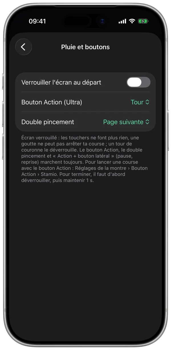Pluie et boutons : verrou au départ, bouton Action, double pincement