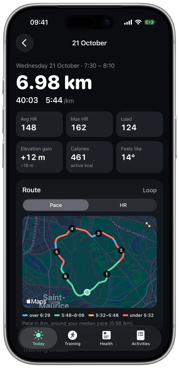 Run detail with the route map