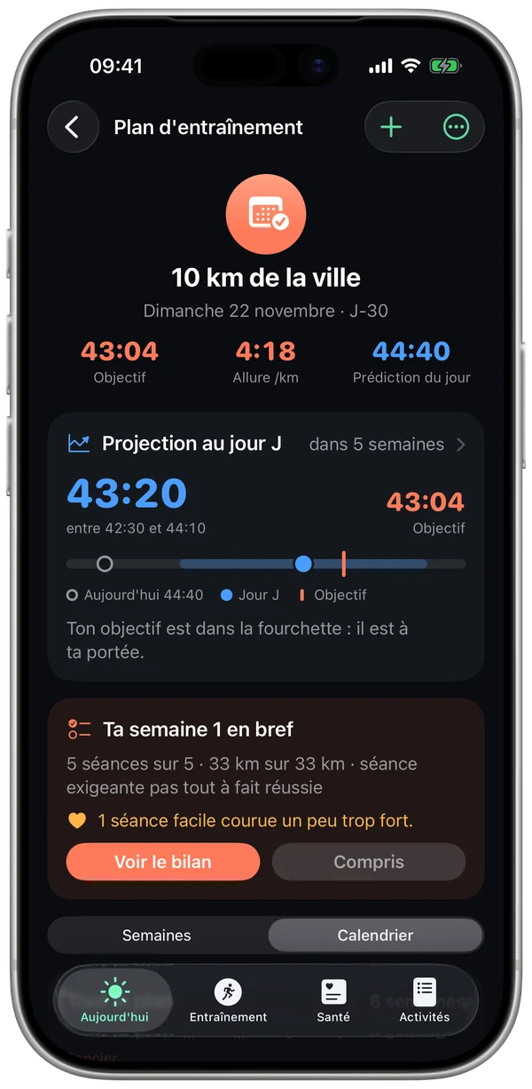 Plan d'entraînement : projection au jour J