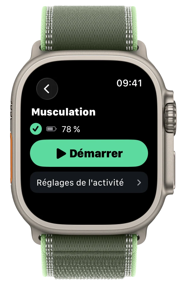 Apple Watch prête à démarrer une séance de musculation