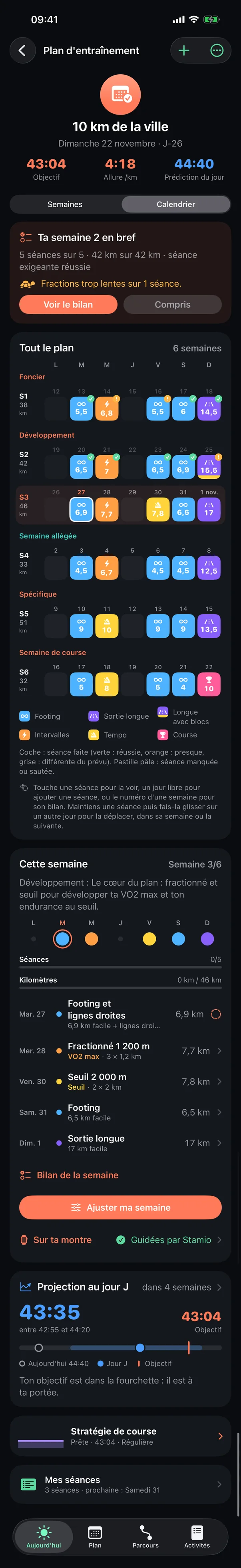 Le calendrier du plan qui défile : toutes les semaines jusqu'à la course
